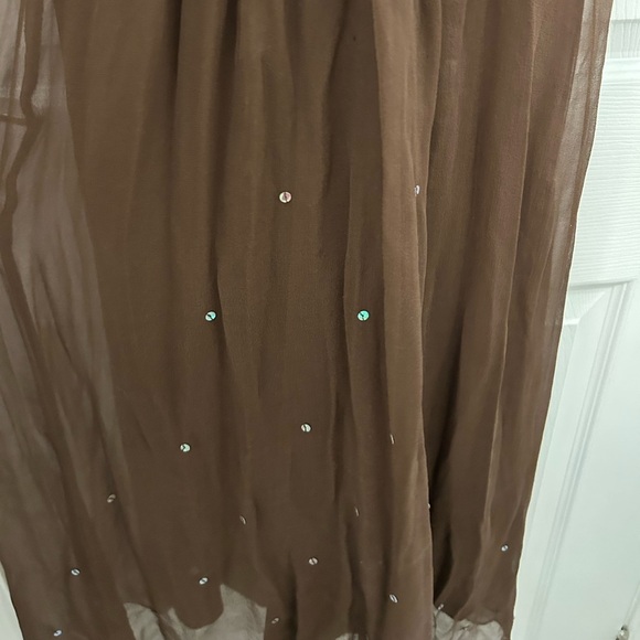 Brown, Silk Dress with Spaghetti Straps and Sequins, Sz 10 - Picture 8 of 12